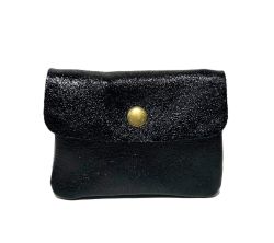 Nahkainen metallinhohtoinen kukkaro, musta